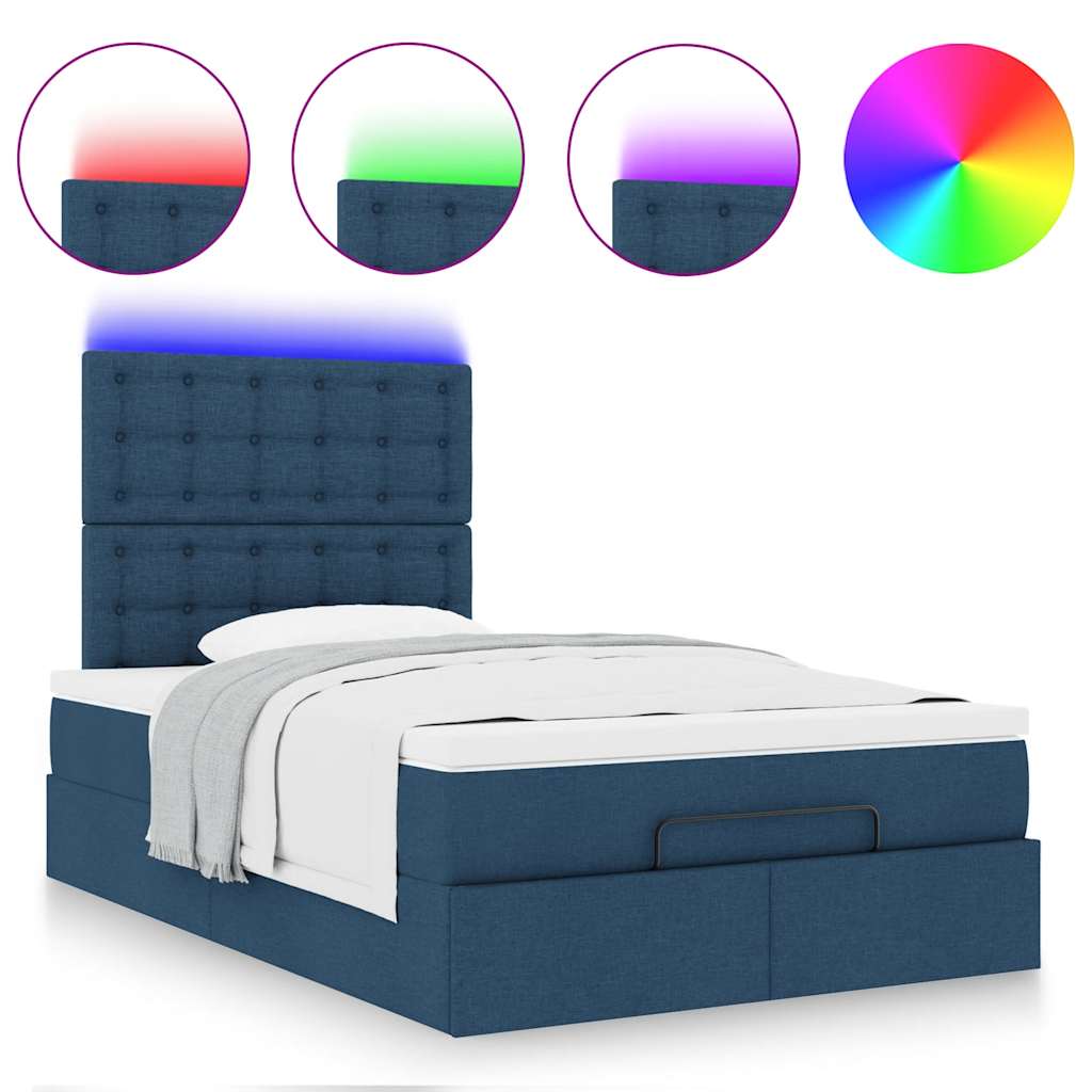 Ottoman bed met matras en LED's 120x200cm stof blauw is nu te koop bij PeponiXL, paradijselijk wonen!