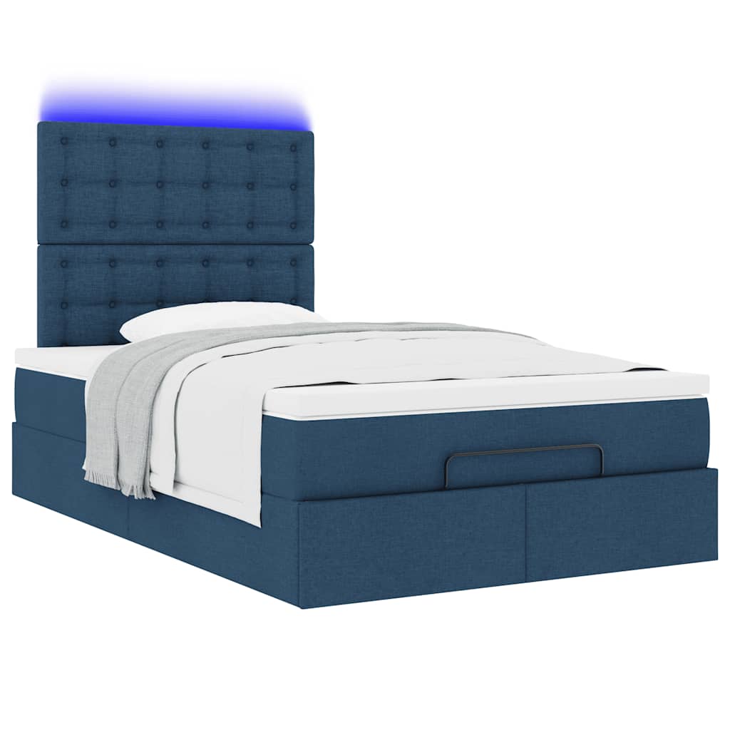 Ottoman bed met matras en LED's 120x200cm stof blauw is nu te koop bij PeponiXL, paradijselijk wonen!