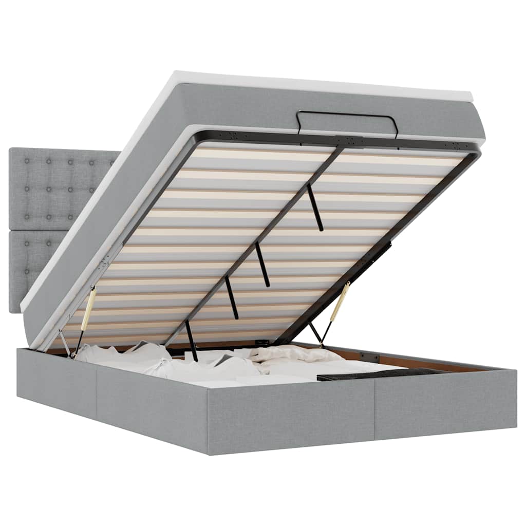 Ottoman bed met matras en LED's 140x190cm stof lichtgrijs is nu te koop bij PeponiXL, paradijselijk wonen!