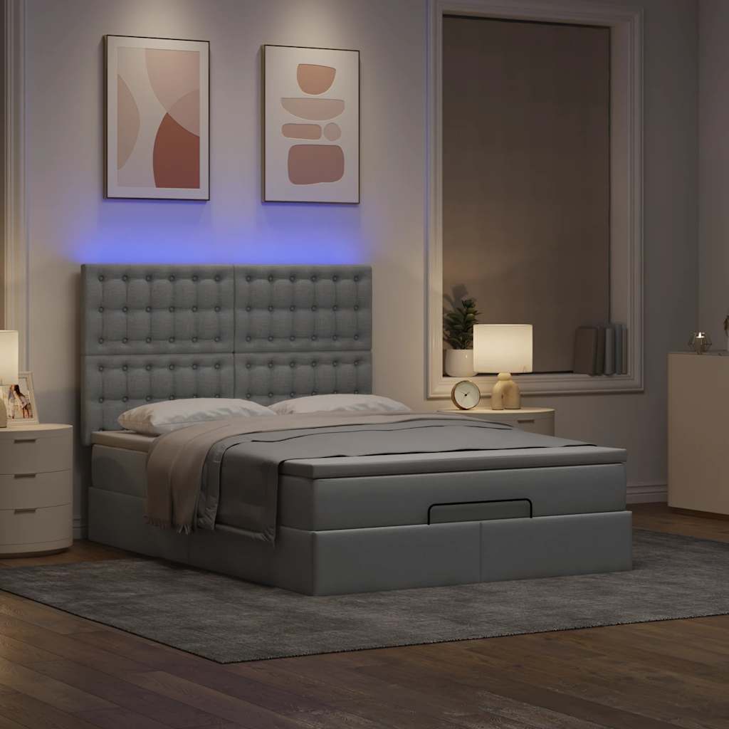 Ottoman bed met matras en LED's 140x190cm stof lichtgrijs is nu te koop bij PeponiXL, paradijselijk wonen!