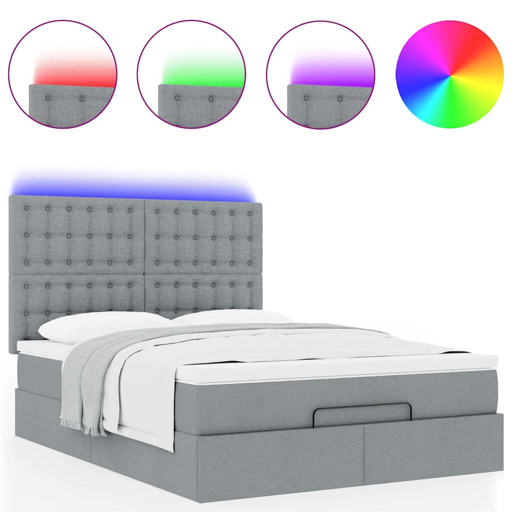 Ottoman bed met matras en LED's 140x190cm stof lichtgrijs is nu te koop bij PeponiXL, paradijselijk wonen!