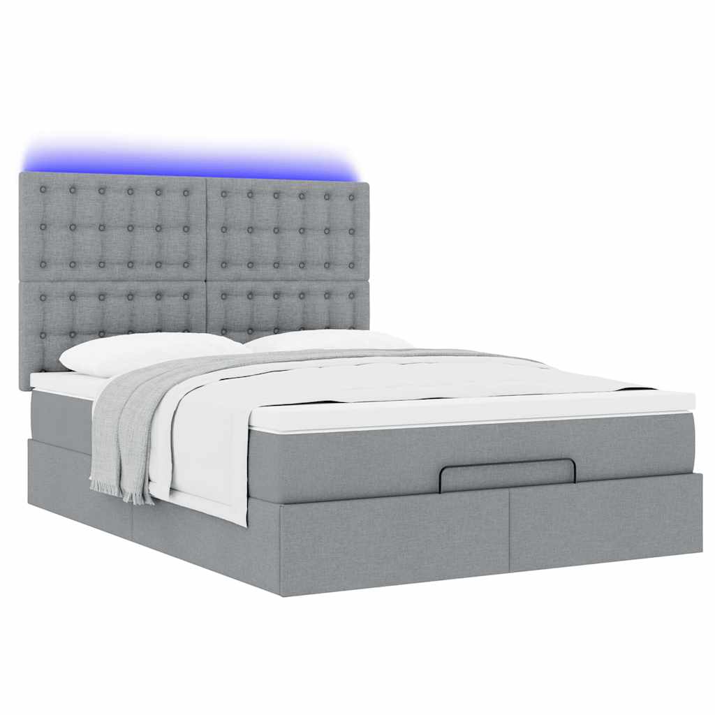 Ottoman bed met matras en LED's 140x190cm stof lichtgrijs is nu te koop bij PeponiXL, paradijselijk wonen!