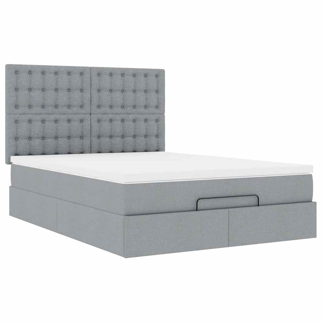 Ottoman bed met matras en LED's 140x190cm stof lichtgrijs is nu te koop bij PeponiXL, paradijselijk wonen!