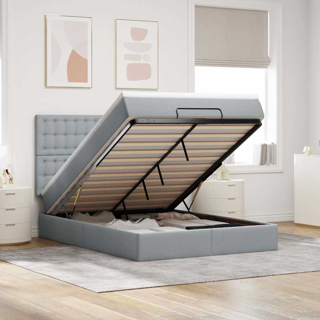 Ottoman bed met matras en LED's 140x190cm stof lichtgrijs is nu te koop bij PeponiXL, paradijselijk wonen!