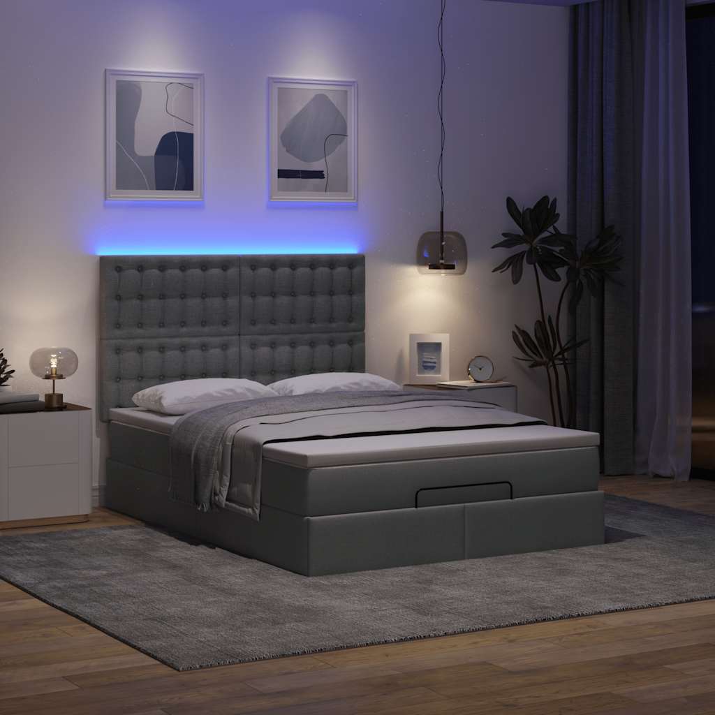 Ottoman bed met matras en LED's 140x190cm stof donkergrijs is nu te koop bij PeponiXL, paradijselijk wonen!