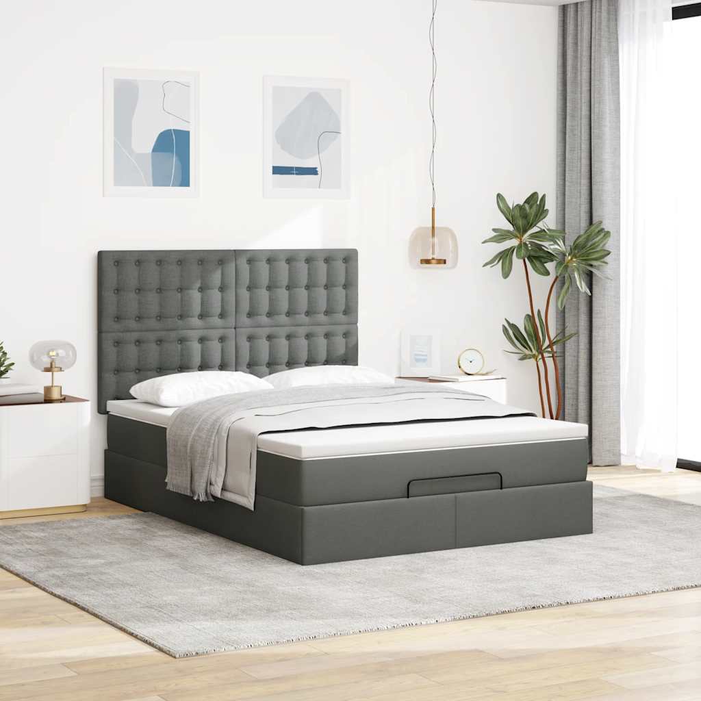 Ottoman bed met matras en LED's 140x190cm stof donkergrijs is nu te koop bij PeponiXL, paradijselijk wonen!