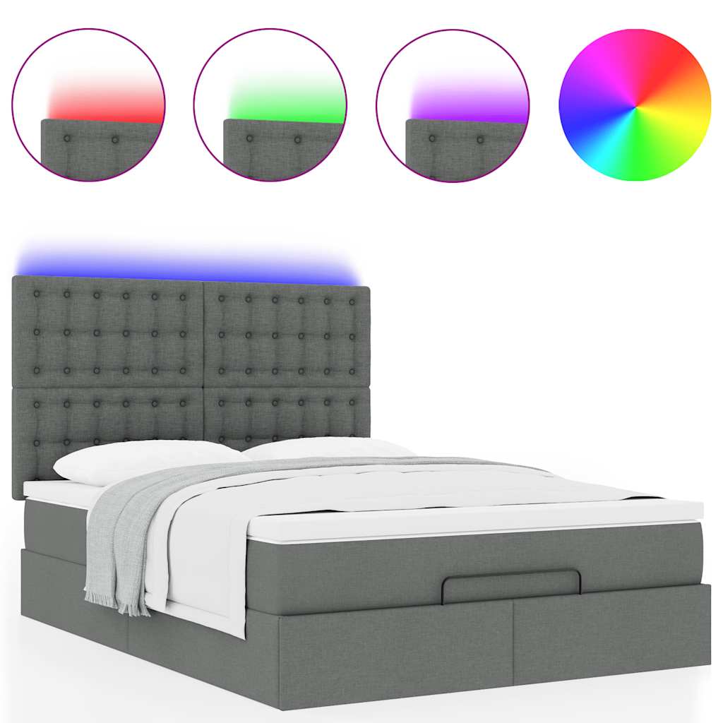 Ottoman bed met matras en LED's 140x190cm stof donkergrijs is nu te koop bij PeponiXL, paradijselijk wonen!