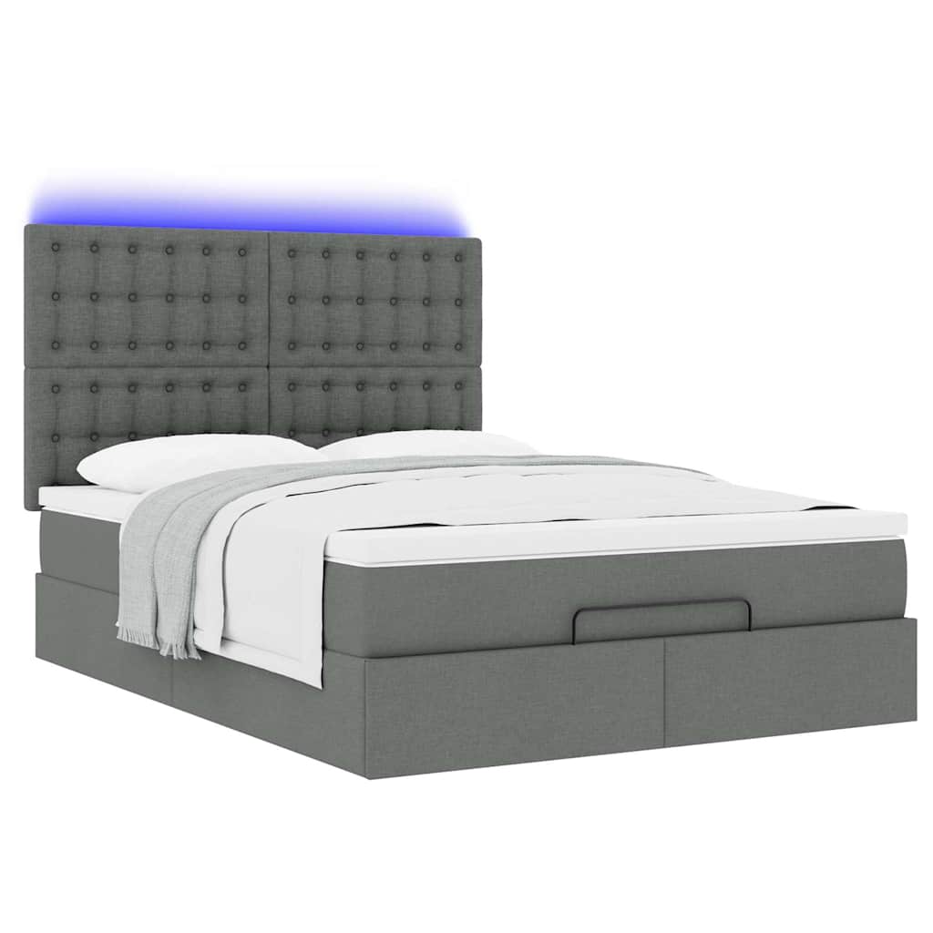 Ottoman bed met matras en LED's 140x190cm stof donkergrijs is nu te koop bij PeponiXL, paradijselijk wonen!