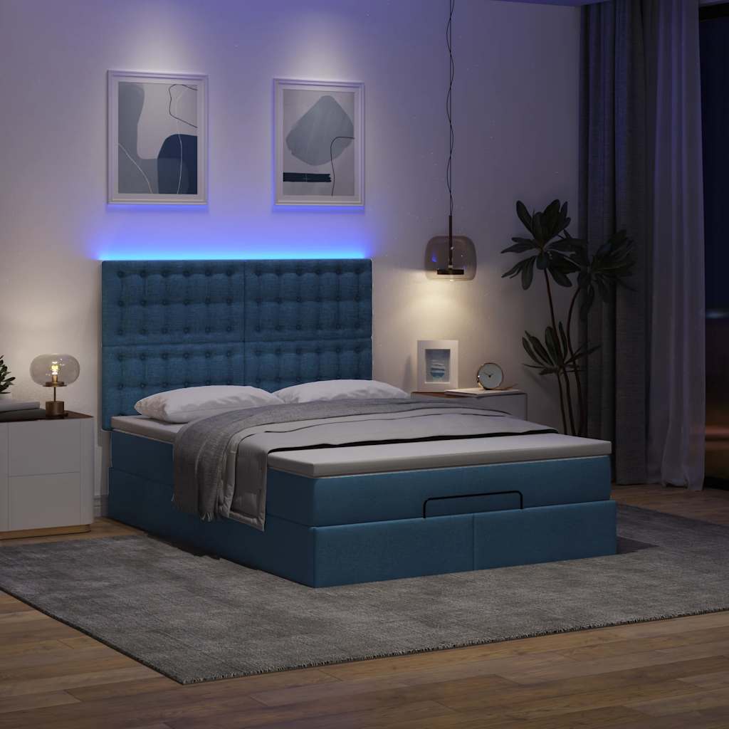 Ottoman bed met matras en LED's 140x190cm stof blauw is nu te koop bij PeponiXL, paradijselijk wonen!