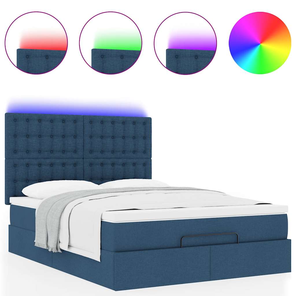 Ottoman bed met matras en LED's 140x190cm stof blauw is nu te koop bij PeponiXL, paradijselijk wonen!