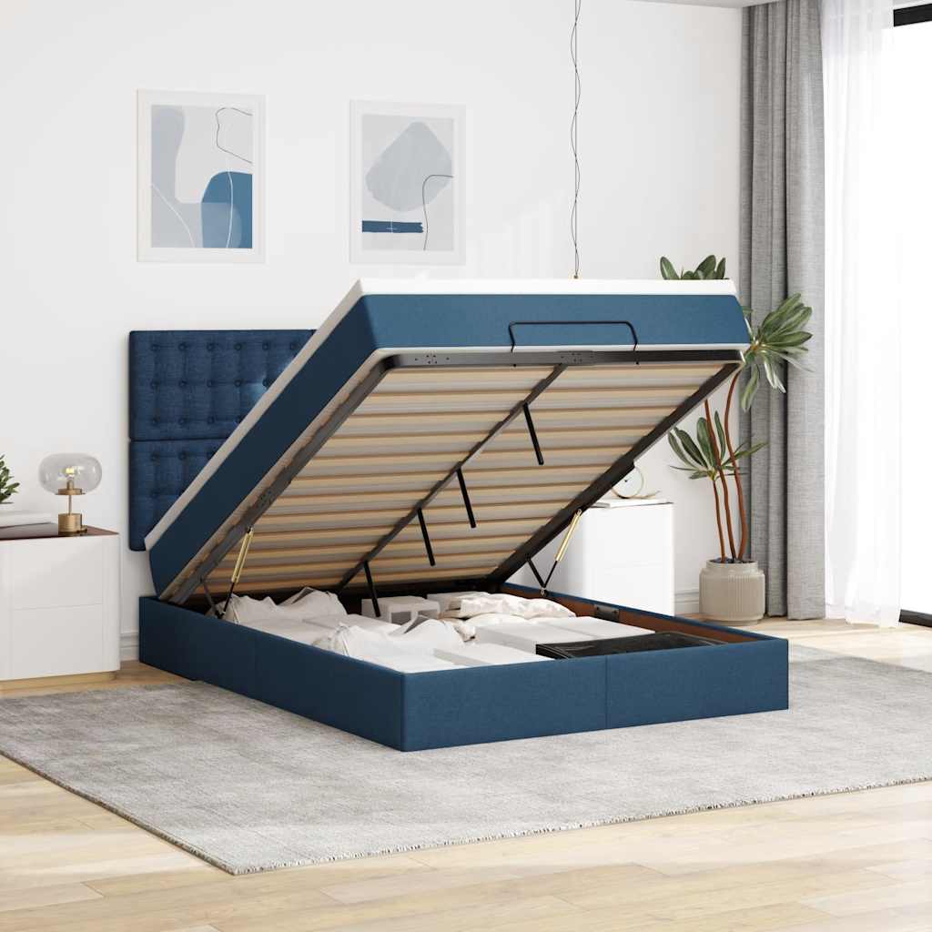 Ottoman bed met matras en LED's 140x190cm stof blauw is nu te koop bij PeponiXL, paradijselijk wonen!