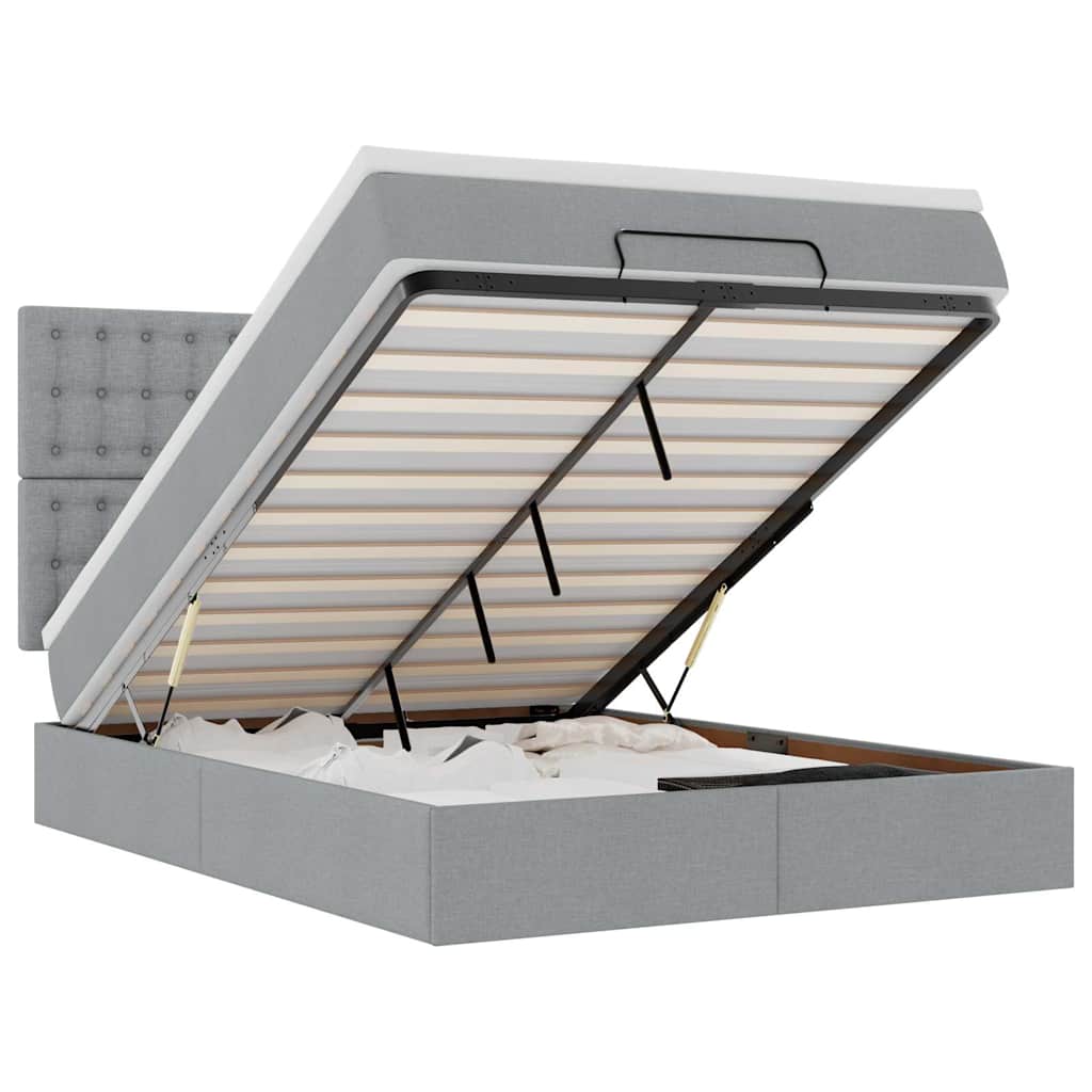 Ottoman bed met matras en LED's 140x200cm stof lichtgrijs is nu te koop bij PeponiXL, paradijselijk wonen!