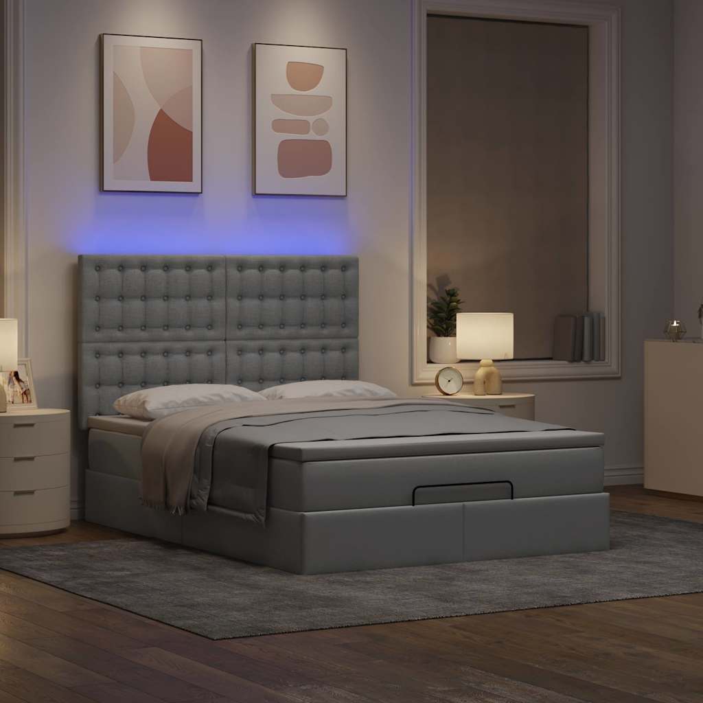 Ottoman bed met matras en LED's 140x200cm stof lichtgrijs is nu te koop bij PeponiXL, paradijselijk wonen!