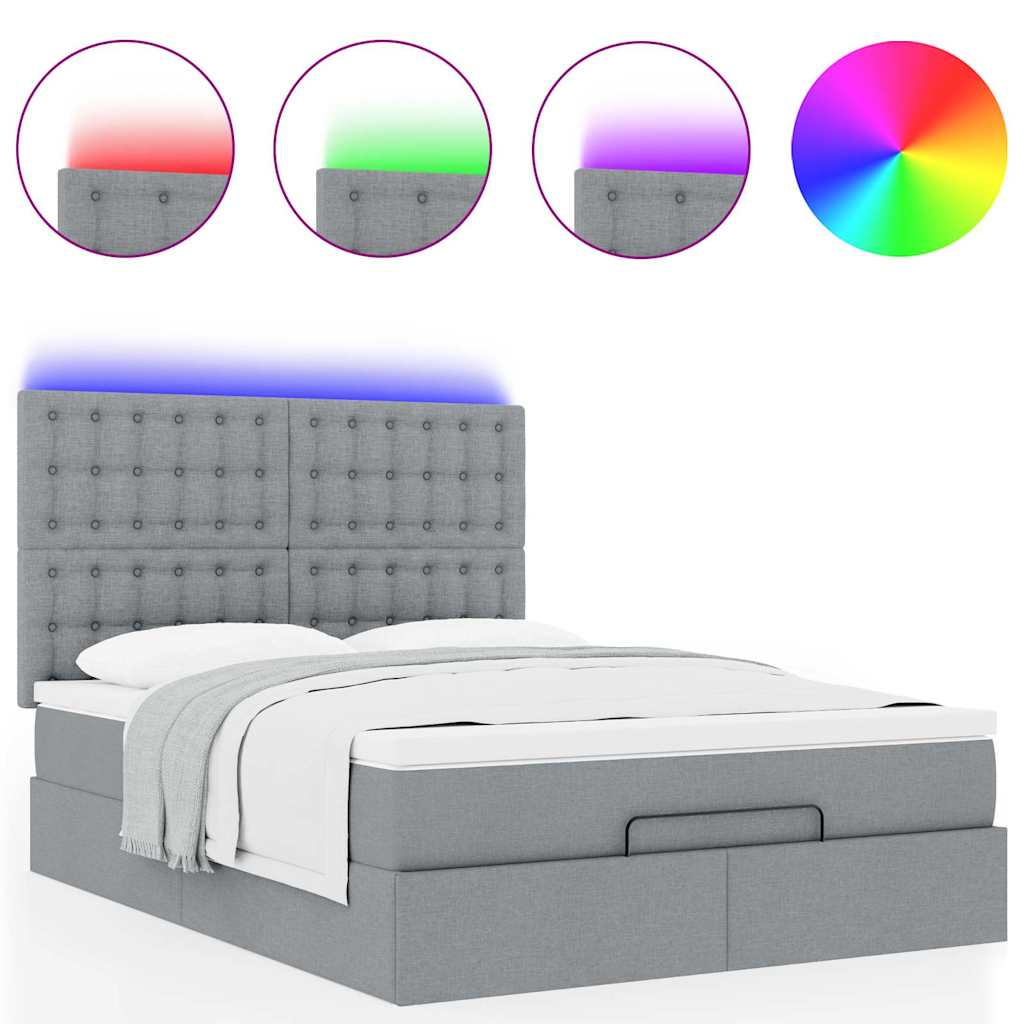 Ottoman bed met matras en LED's 140x200cm stof lichtgrijs is nu te koop bij PeponiXL, paradijselijk wonen!
