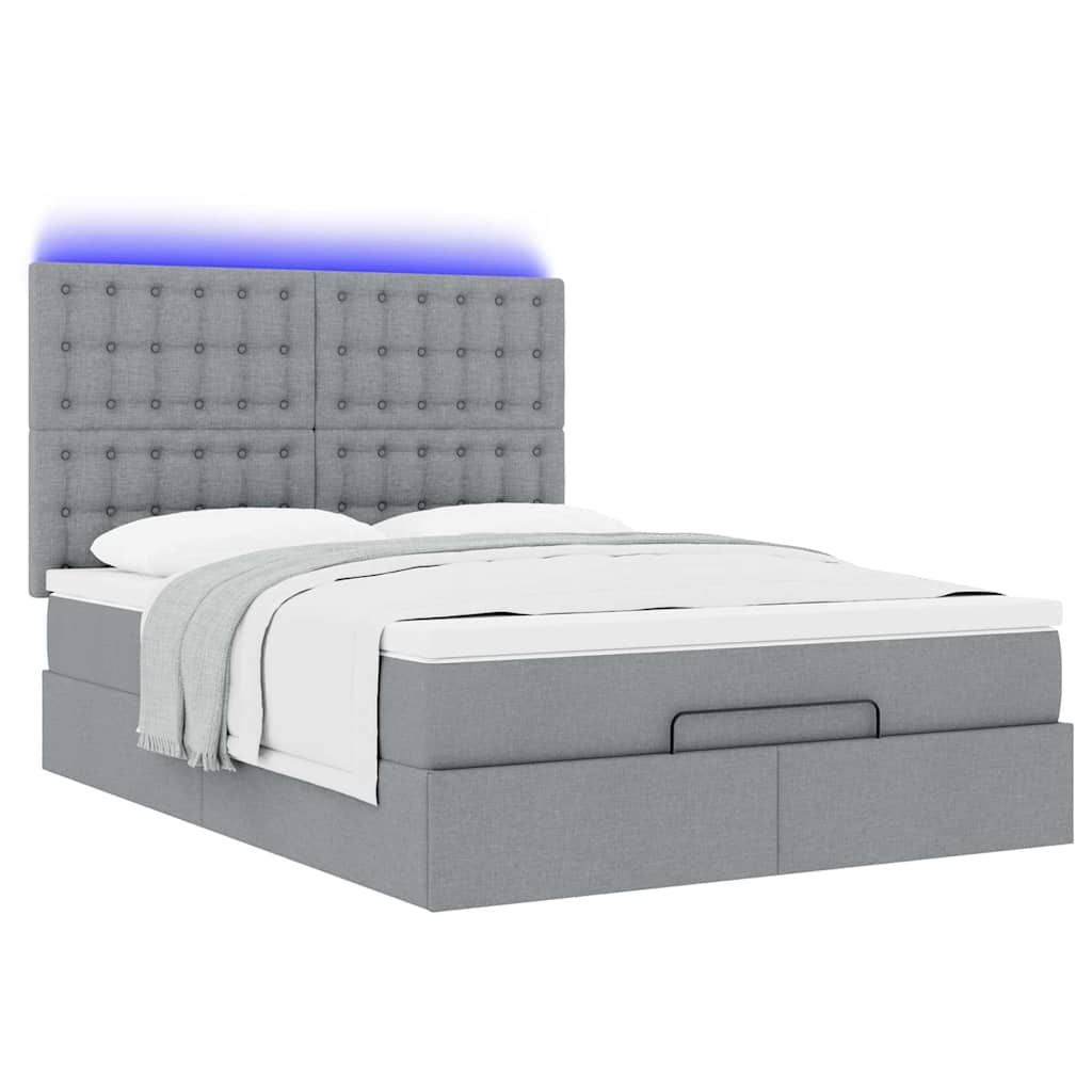 Ottoman bed met matras en LED's 140x200cm stof lichtgrijs is nu te koop bij PeponiXL, paradijselijk wonen!