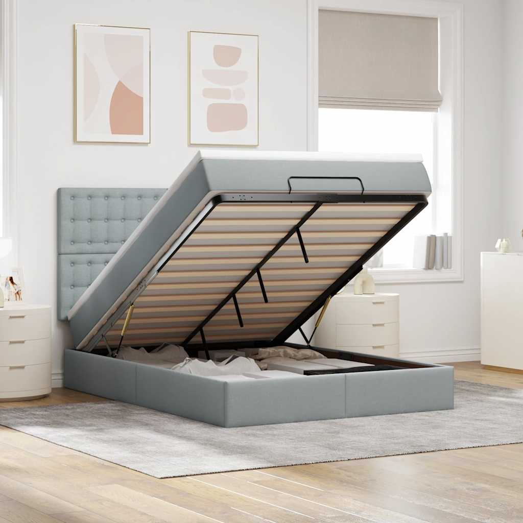 Ottoman bed met matras en LED's 140x200cm stof lichtgrijs is nu te koop bij PeponiXL, paradijselijk wonen!