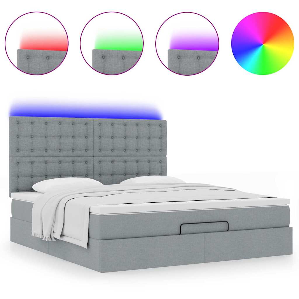 Ottoman bed met matras en LED's 160x200cm stof lichtgrijs is nu te koop bij PeponiXL, paradijselijk wonen!