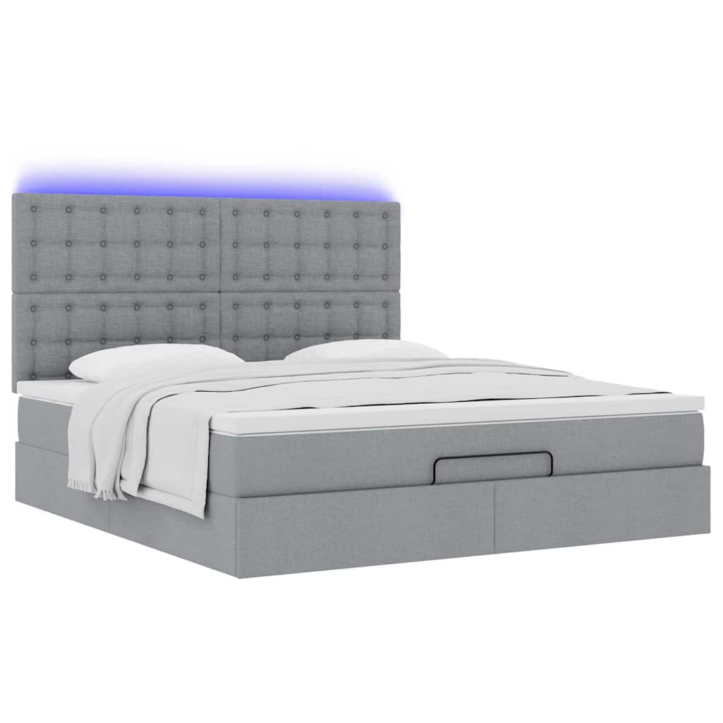 Ottoman bed met matras en LED's 160x200cm stof lichtgrijs is nu te koop bij PeponiXL, paradijselijk wonen!