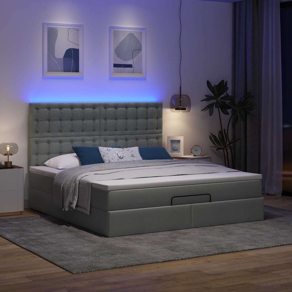 Ottoman bed met matras en LED's 160x200cm stof donkergrijs is nu te koop bij PeponiXL, paradijselijk wonen!
