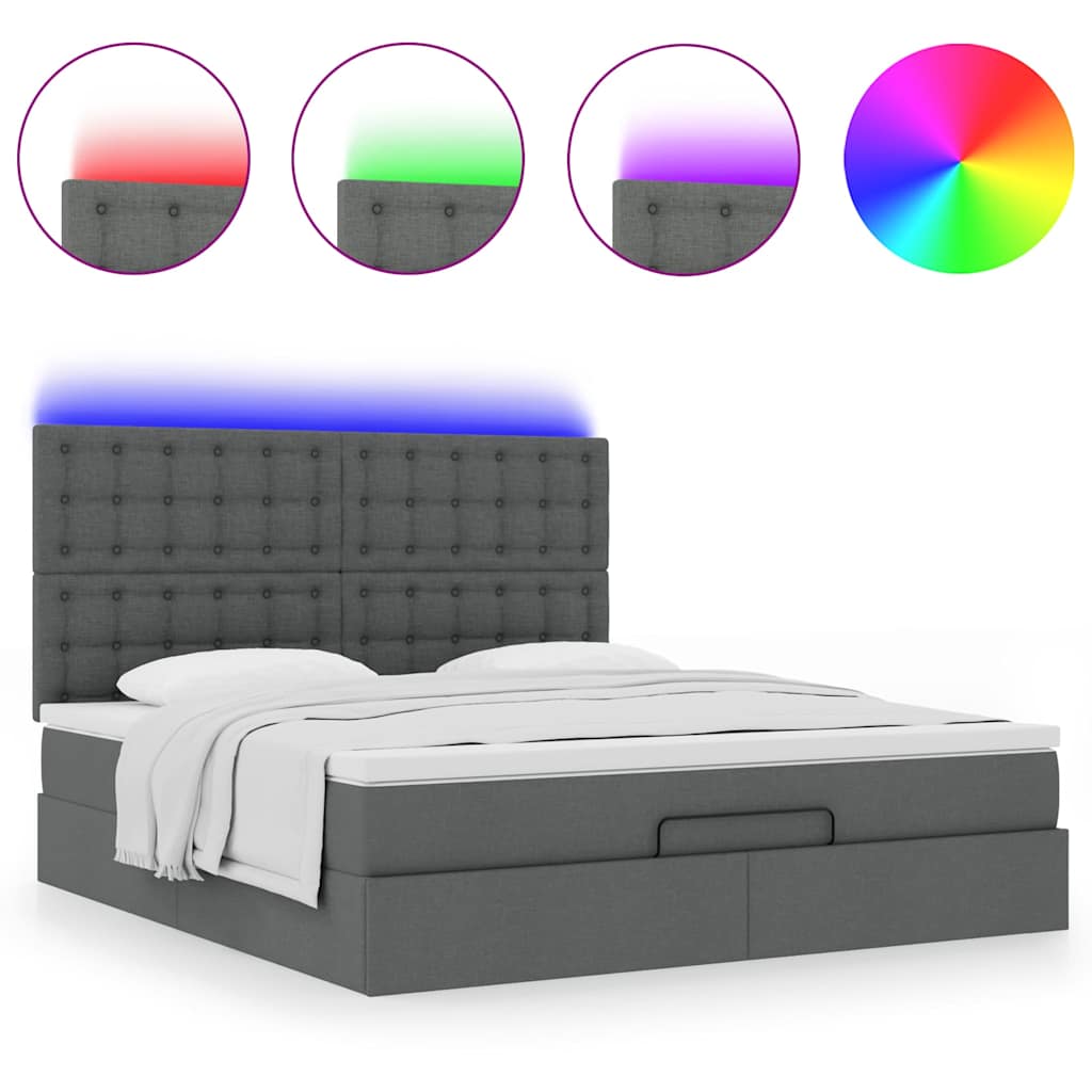 Ottoman bed met matras en LED's 160x200cm stof donkergrijs is nu te koop bij PeponiXL, paradijselijk wonen!