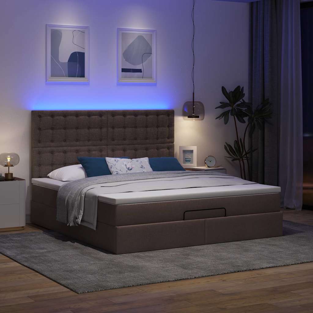 Ottoman bed met matras en LED's 160x200cm stof donkerbruin