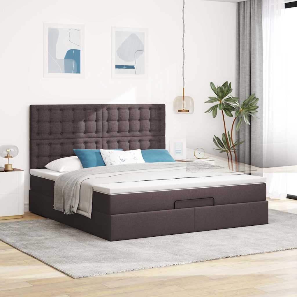 Ottoman bed met matras en LED's 160x200cm stof donkerbruin