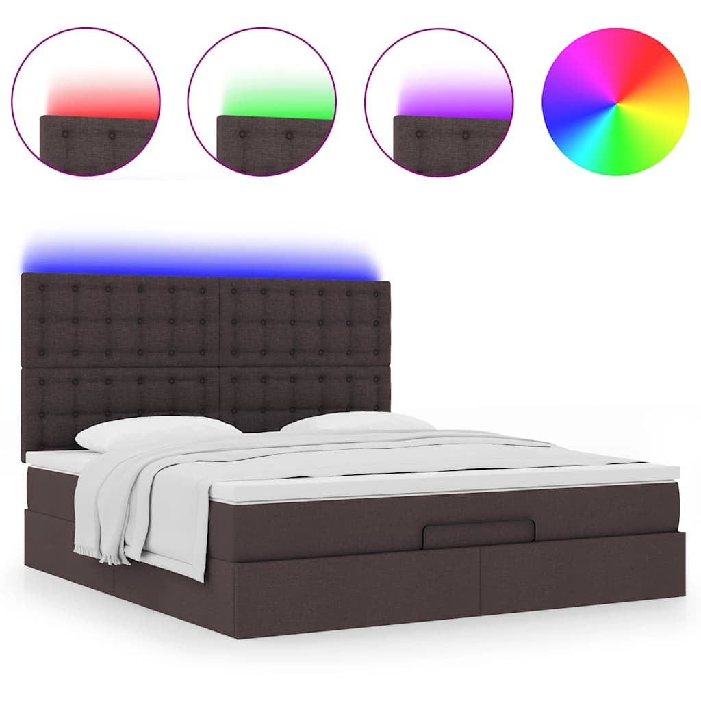 Ottoman bed met matras en LED's 160x200cm stof donkerbruin