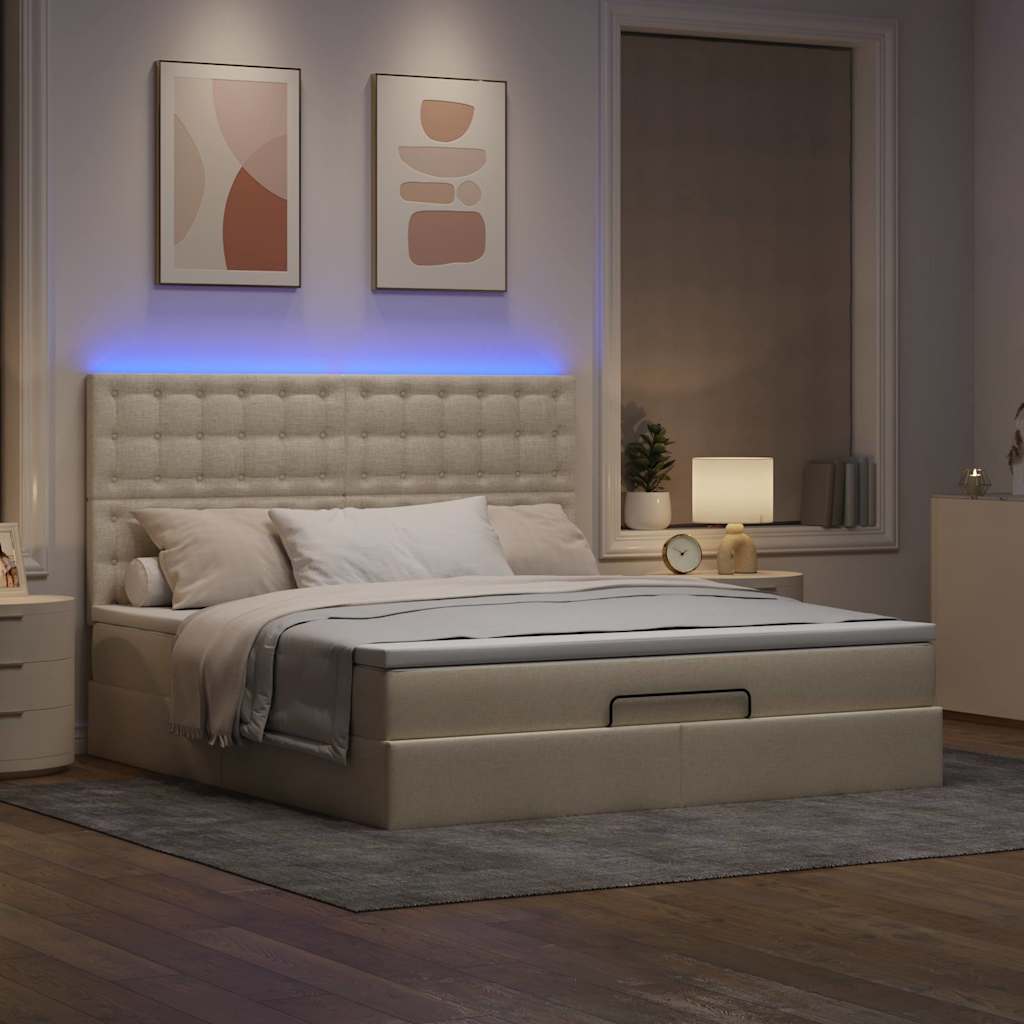 Ottoman bed met matras en LED's 160x200cm stof crèmekleurig is nu te koop bij PeponiXL, paradijselijk wonen!