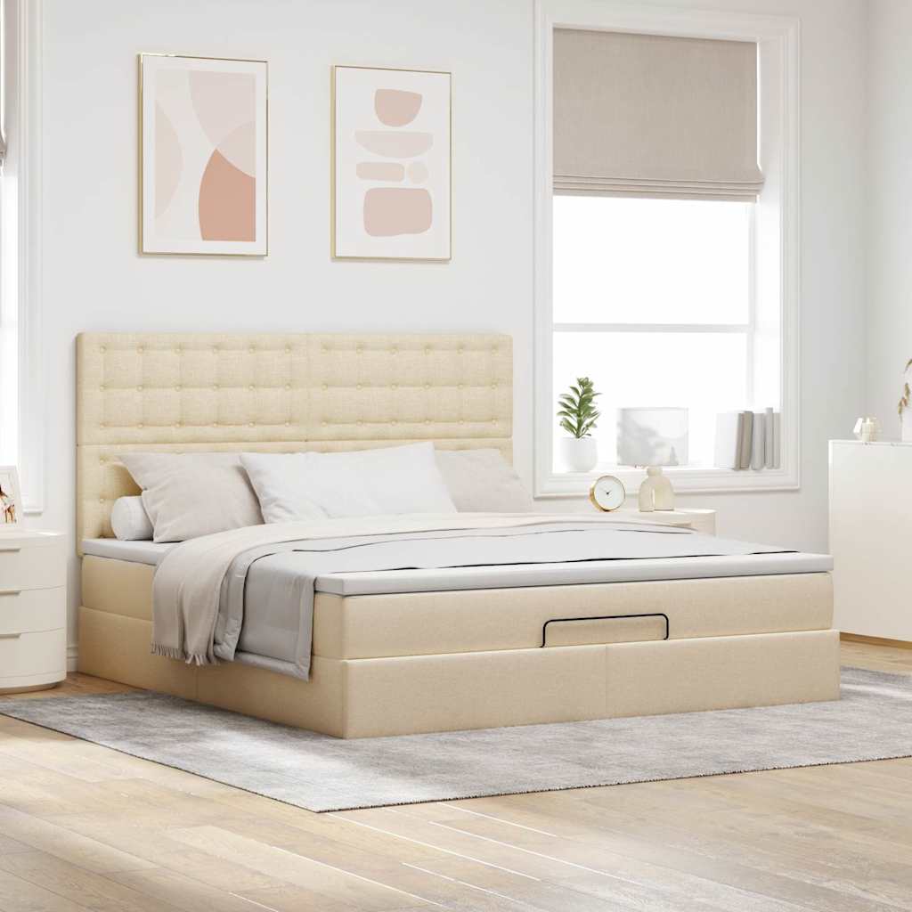 Ottoman bed met matras en LED's 160x200cm stof crèmekleurig is nu te koop bij PeponiXL, paradijselijk wonen!