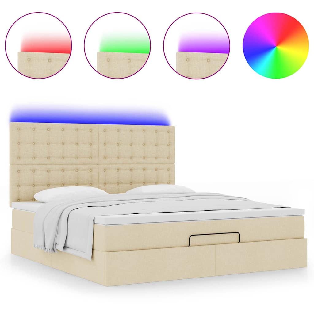 Ottoman bed met matras en LED's 160x200cm stof crèmekleurig is nu te koop bij PeponiXL, paradijselijk wonen!