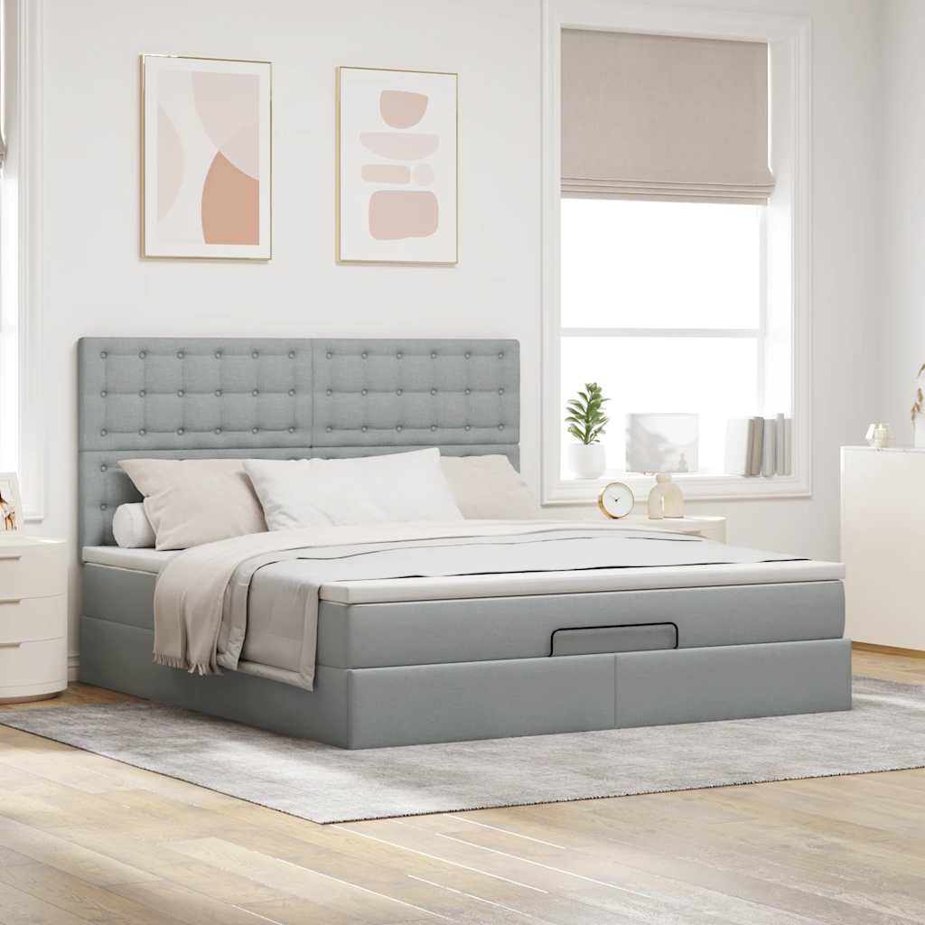 Ottoman bed met matras en LED's 180x200cm stof lichtgrijs is nu te koop bij PeponiXL, paradijselijk wonen!