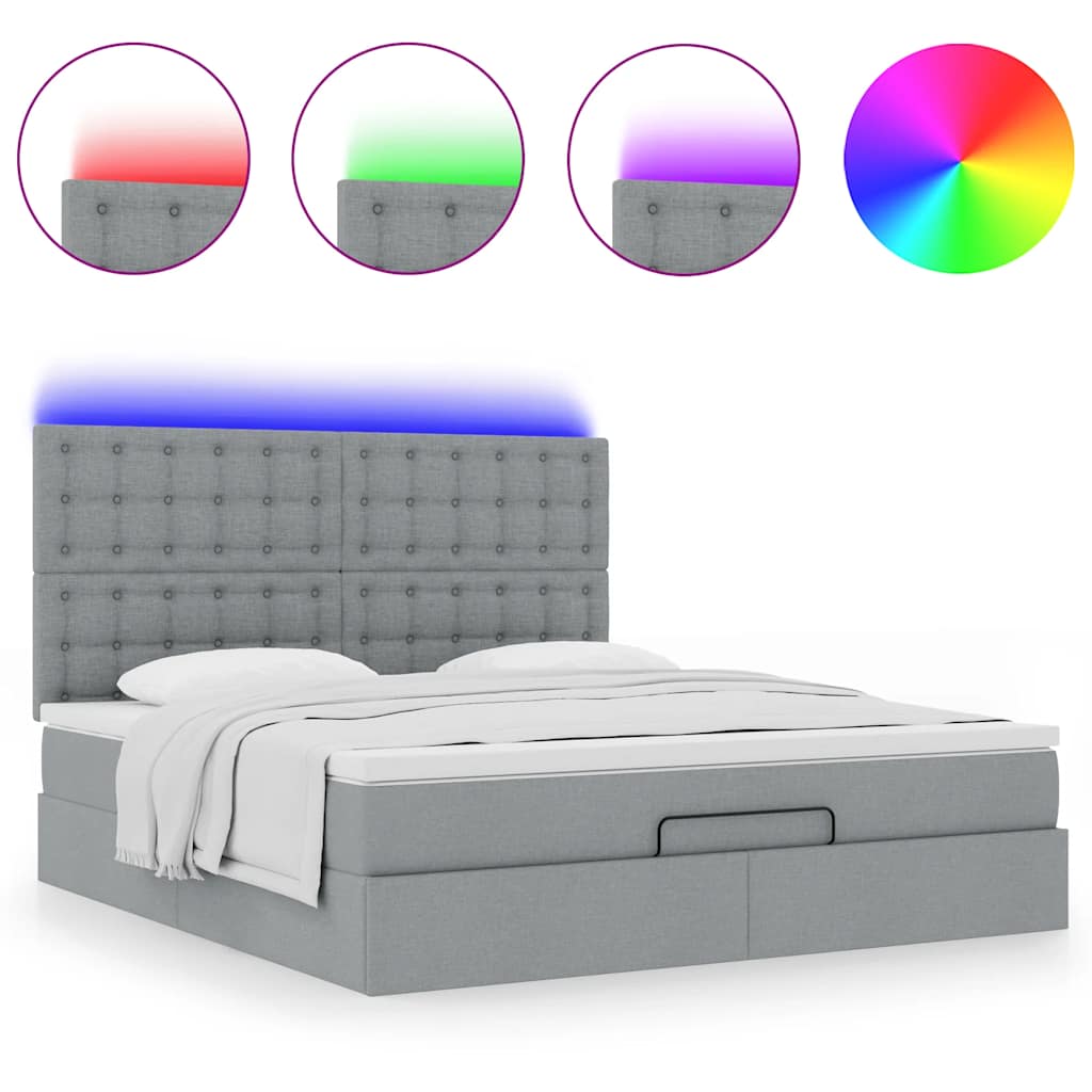 Ottoman bed met matras en LED's 180x200cm stof lichtgrijs is nu te koop bij PeponiXL, paradijselijk wonen!