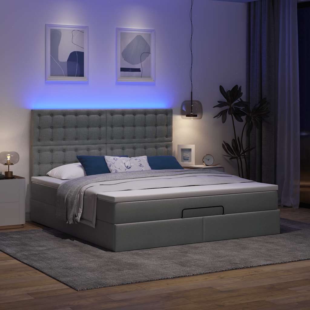 Ottoman bed met matras en LED's 180x200cm stof donkergrijs is nu te koop bij PeponiXL, paradijselijk wonen!