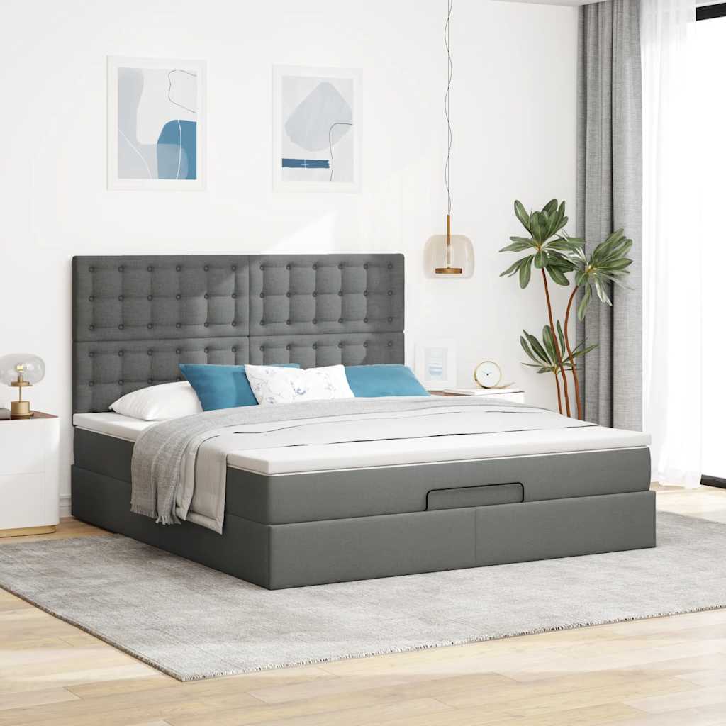 Ottoman bed met matras en LED's 180x200cm stof donkergrijs is nu te koop bij PeponiXL, paradijselijk wonen!