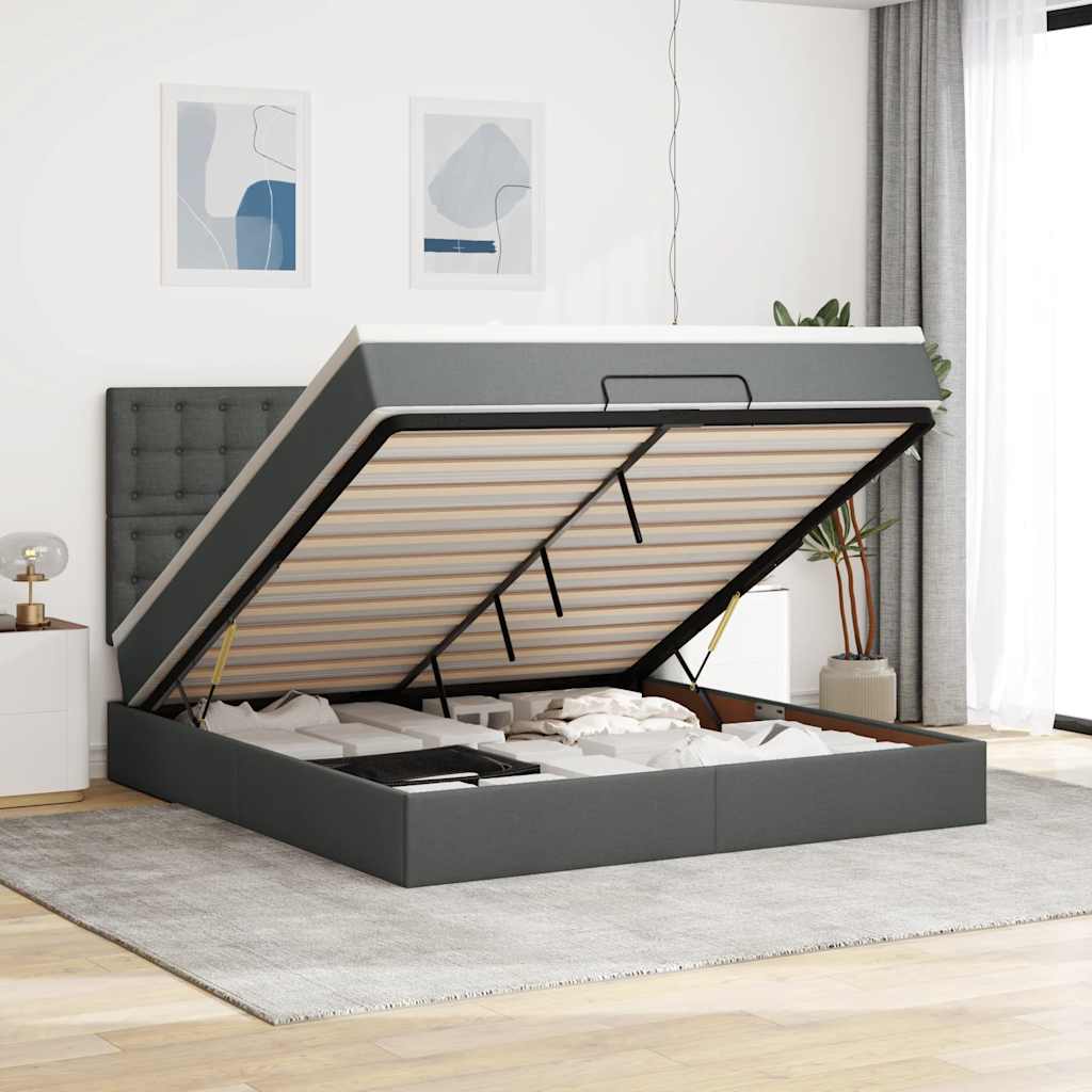 Ottoman bed met matras en LED's 180x200cm stof donkergrijs is nu te koop bij PeponiXL, paradijselijk wonen!