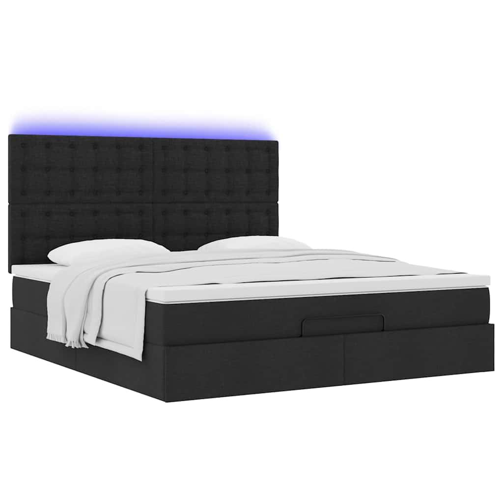 Ottoman bed met matras en LED's 180x200cm stof zwart