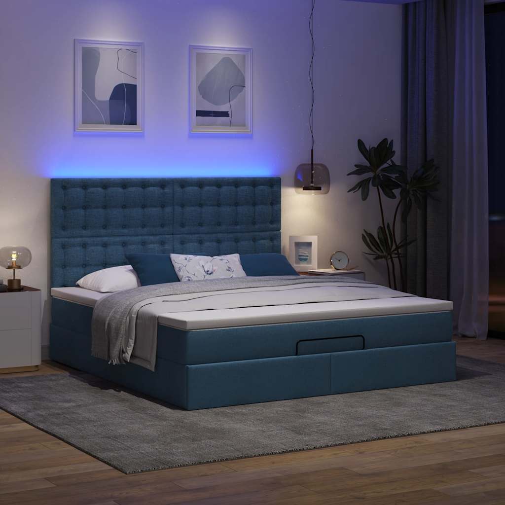Ottoman bed met matras en LED's 180x200cm stof blauw is nu te koop bij PeponiXL, paradijselijk wonen!