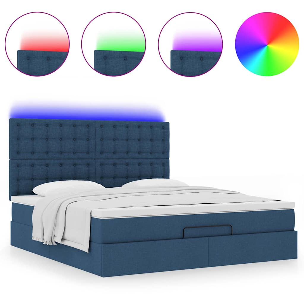 Ottoman bed met matras en LED's 180x200cm stof blauw is nu te koop bij PeponiXL, paradijselijk wonen!