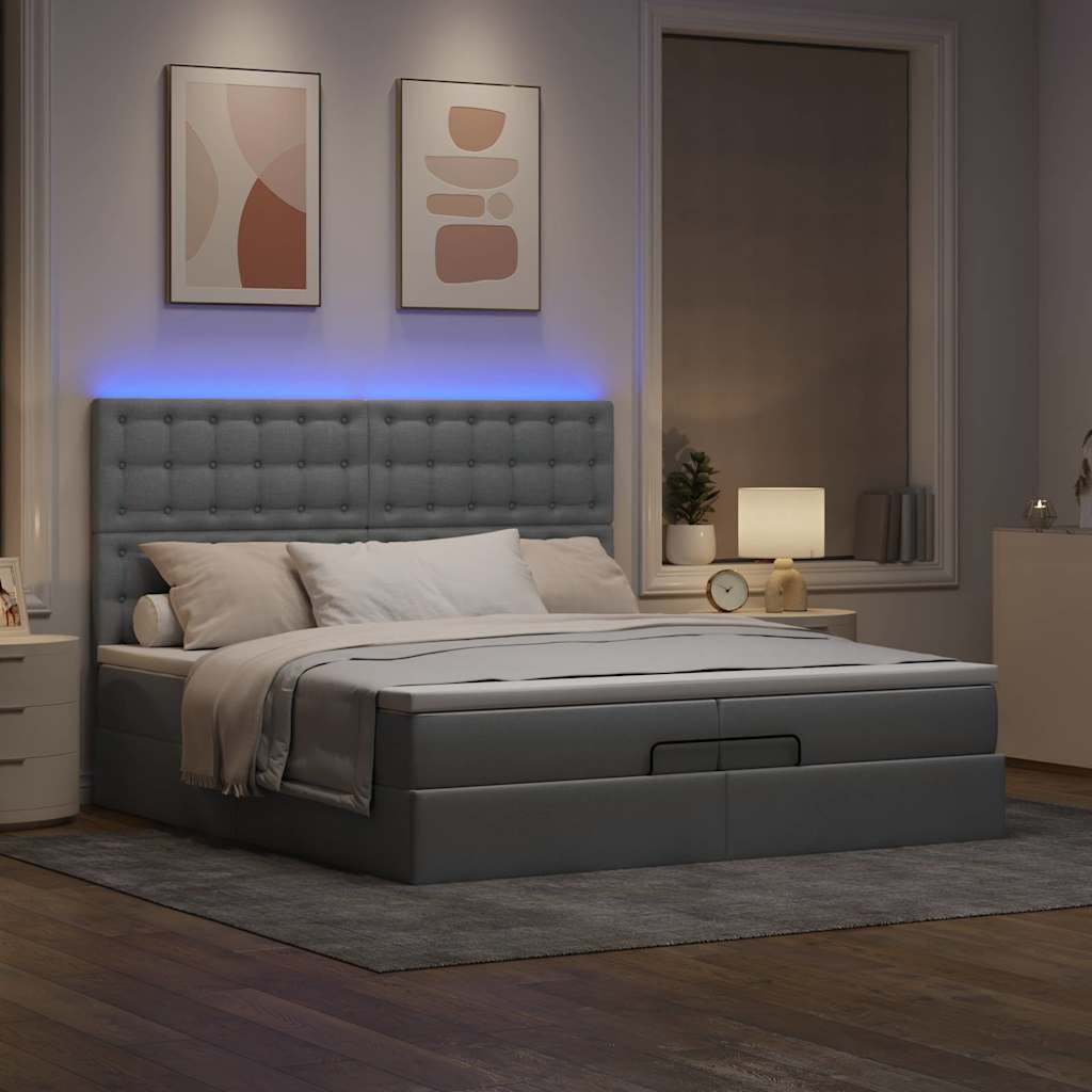 Ottoman bed met matrassen en LED's 200x200cm stof lichtgrijs is nu te koop bij PeponiXL, paradijselijk wonen!