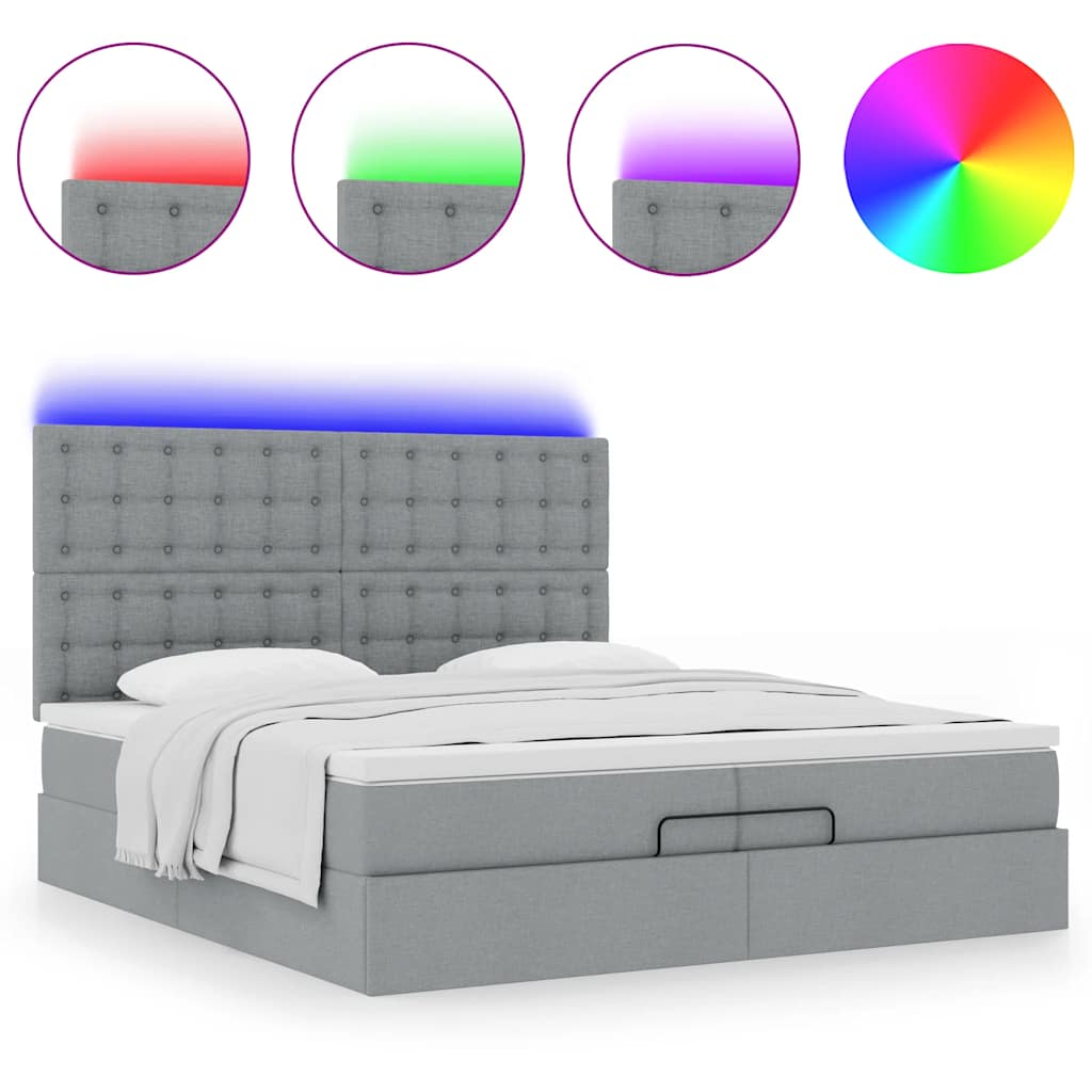 Ottoman bed met matrassen en LED's 200x200cm stof lichtgrijs is nu te koop bij PeponiXL, paradijselijk wonen!