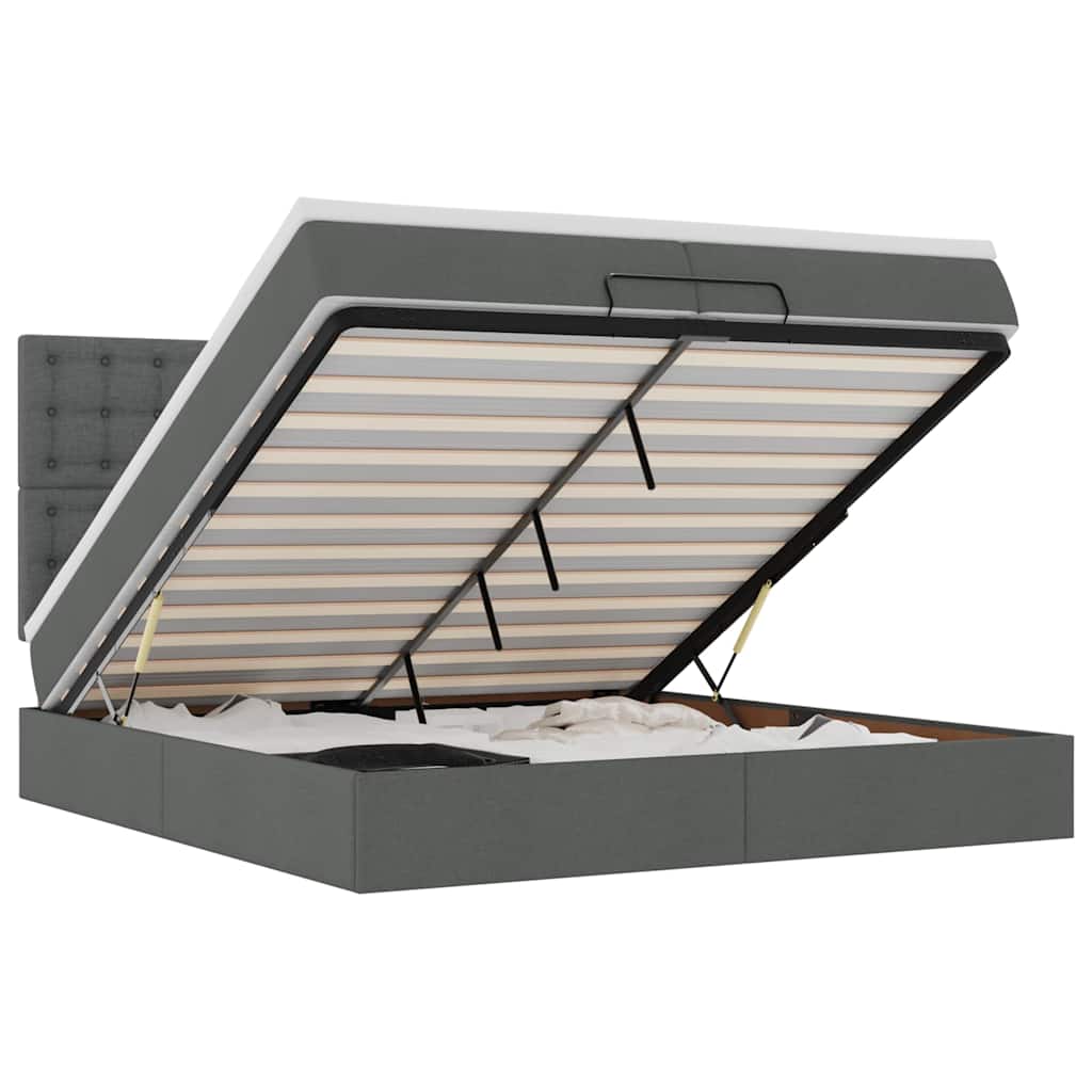 Ottoman bed met matrassen en LED's 200x200cm stof donkergrijs is nu te koop bij PeponiXL, paradijselijk wonen!