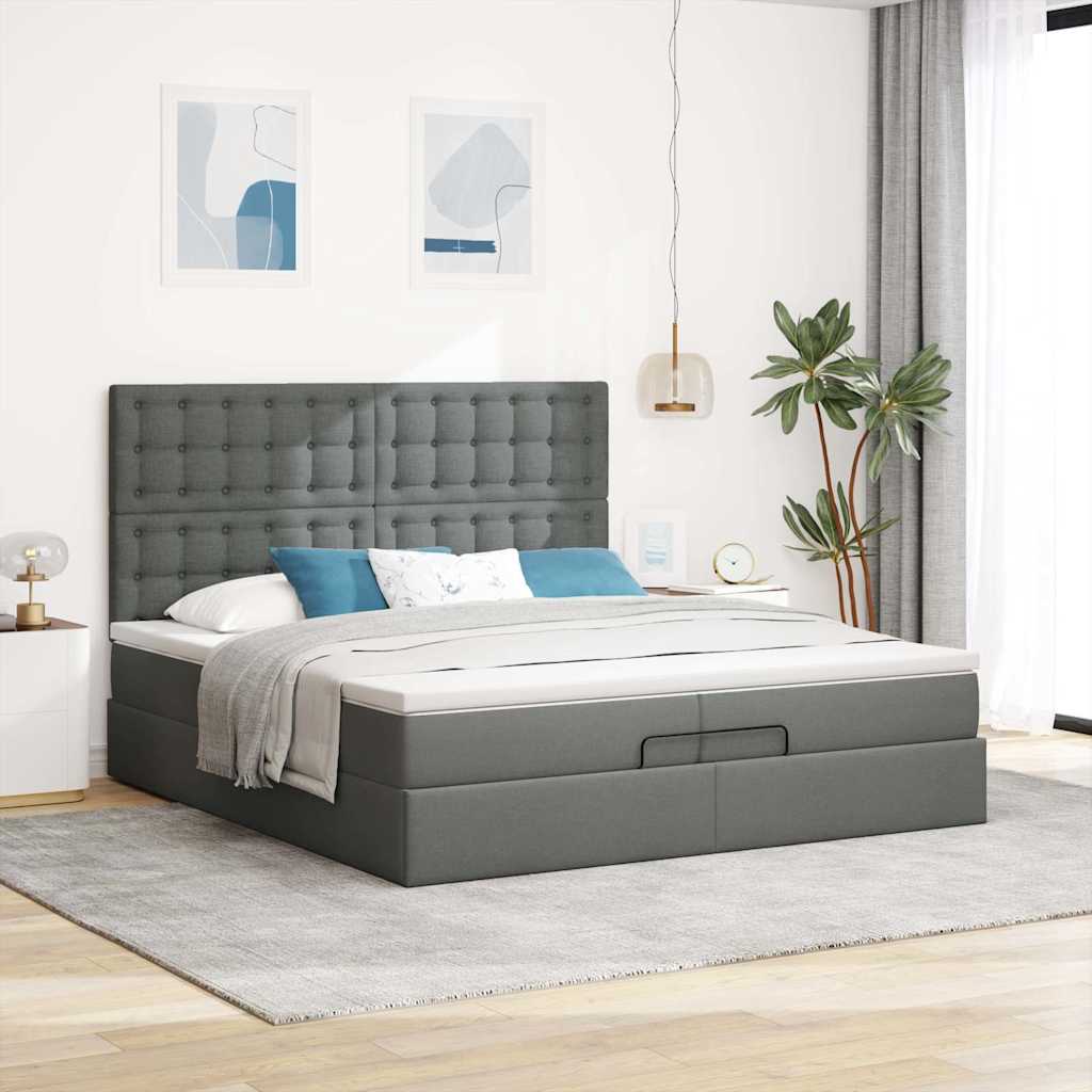 Ottoman bed met matrassen en LED's 200x200cm stof donkergrijs is nu te koop bij PeponiXL, paradijselijk wonen!