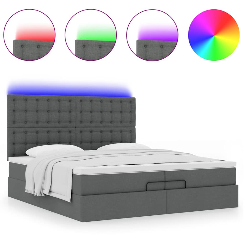 Ottoman bed met matrassen en LED's 200x200cm stof donkergrijs is nu te koop bij PeponiXL, paradijselijk wonen!