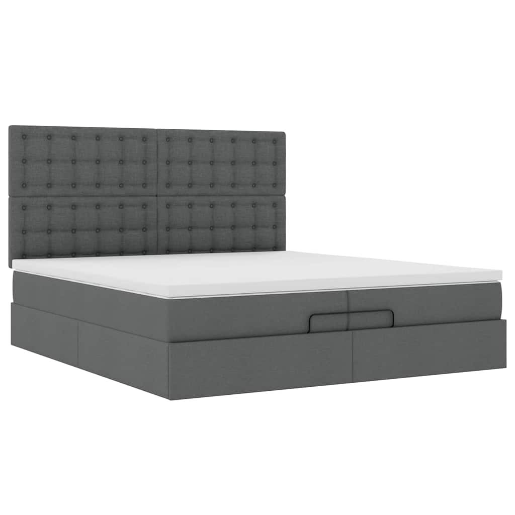 Ottoman bed met matrassen en LED's 200x200cm stof donkergrijs is nu te koop bij PeponiXL, paradijselijk wonen!