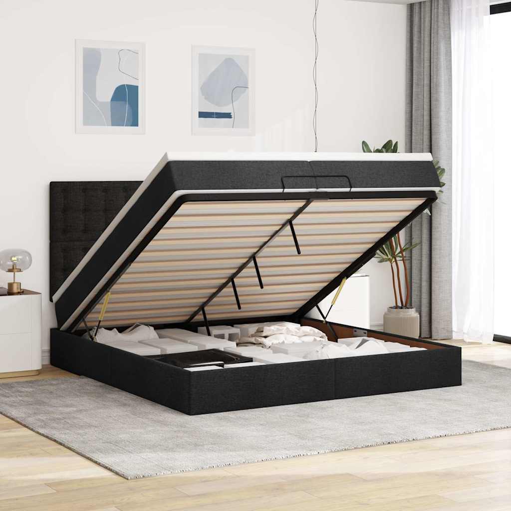 Ottoman bed met matrassen en LED's 200x200cm stof zwart