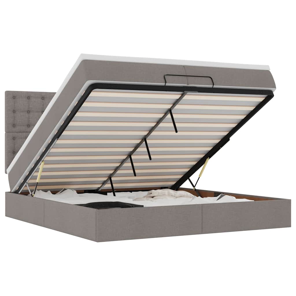 Ottoman bed met matrassen en LED's 200x200cm stof taupe is nu te koop bij PeponiXL, paradijselijk wonen!