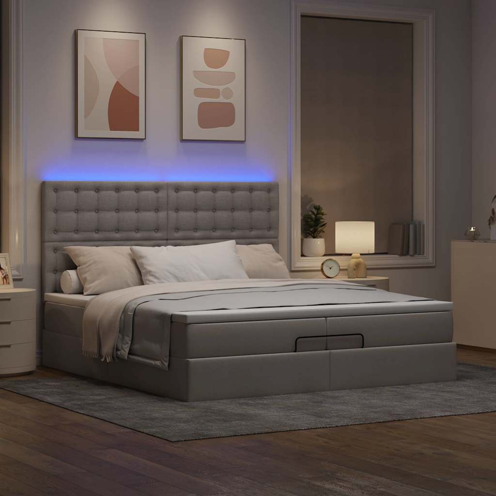 Ottoman bed met matrassen en LED's 200x200cm stof taupe is nu te koop bij PeponiXL, paradijselijk wonen!