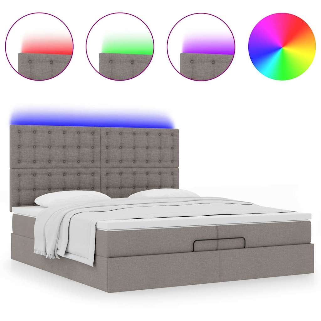 Ottoman bed met matrassen en LED's 200x200cm stof taupe is nu te koop bij PeponiXL, paradijselijk wonen!