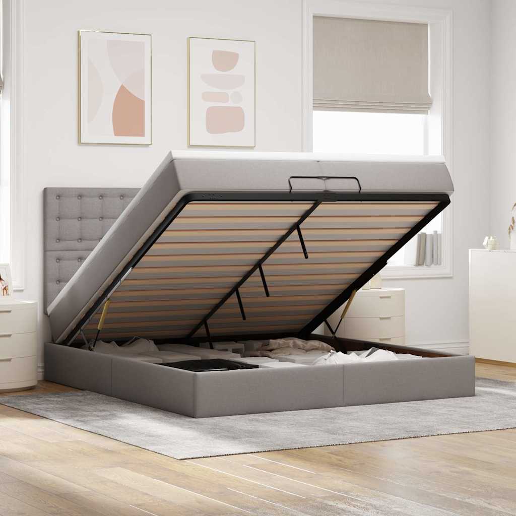 Ottoman bed met matrassen en LED's 200x200cm stof taupe is nu te koop bij PeponiXL, paradijselijk wonen!