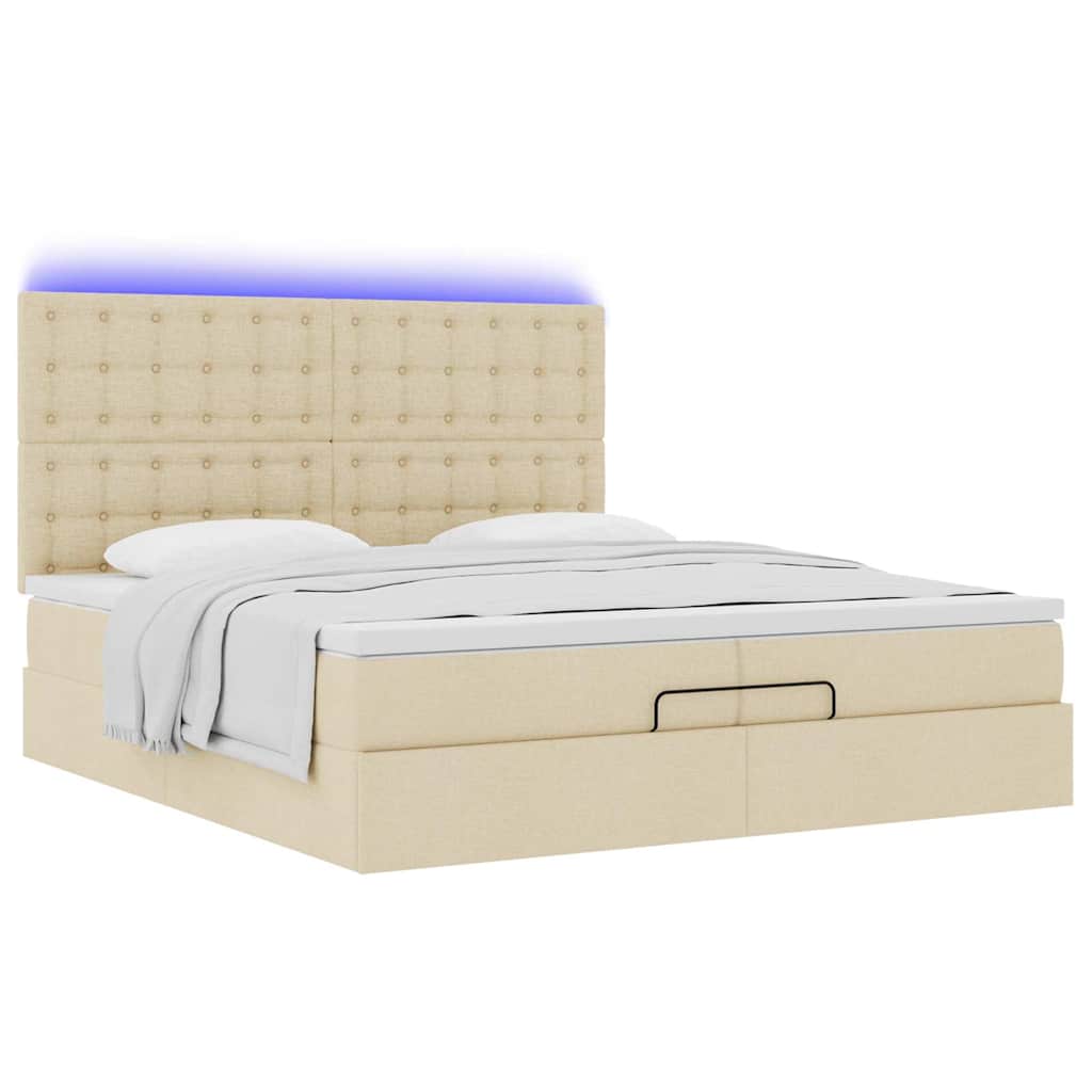 Ottoman bed met matrassen en LED's 200x200cm stof crèmekleurig